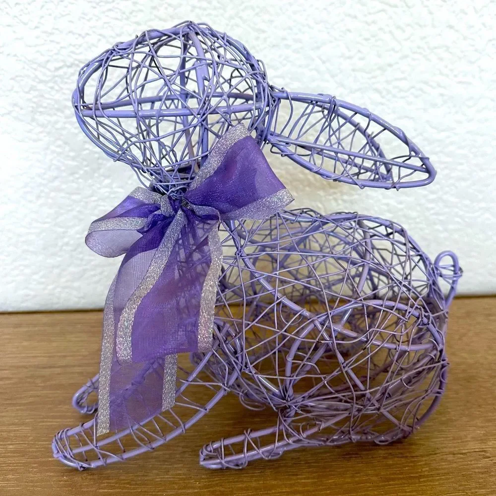 Easter Bunny Rabbit Purple Wire Spring Decor Figure